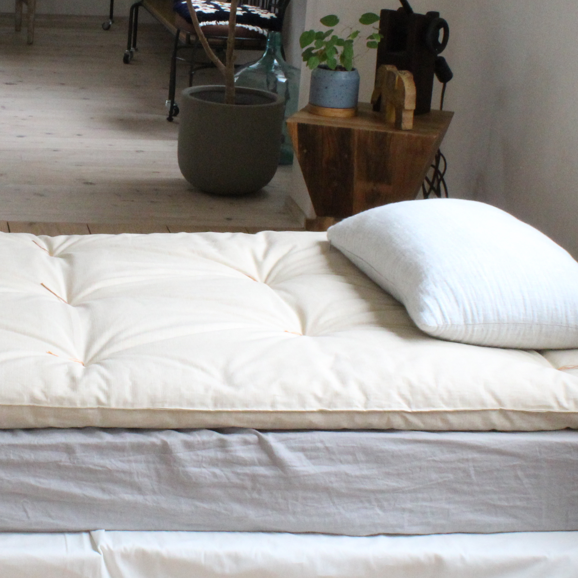 敷き布団（約149×200cm） 高岡屋 洛中 -木綿の布団の重さ ダブル 高岡屋/軽い木綿わたのベッド用敷布団 布団・毛布