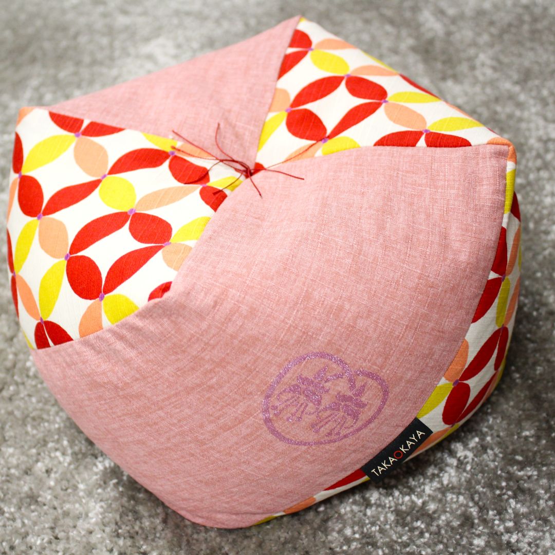 おじゃみキッズ(学と習)| 綿生地 学|星七宝赤x里桜、花個紋:ピンク