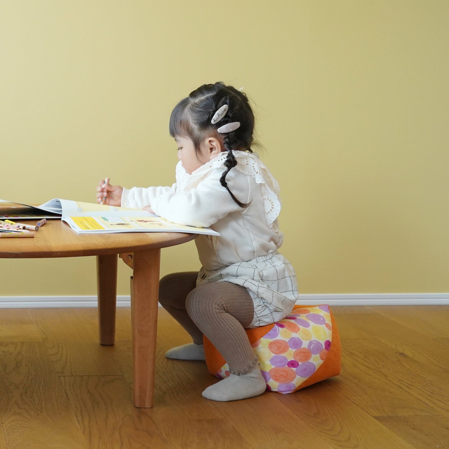 おじゃみキッズ(学と習)| 綿生地 学:43.支子 x しゃぼんはる