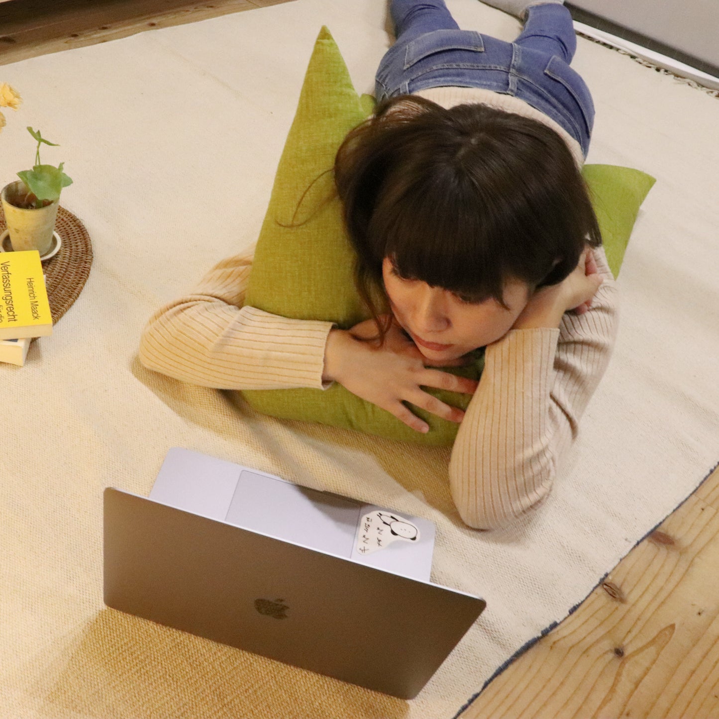 三角座ぶとん | 綿生地 うつ伏せにも。 ロング|42.萌黄