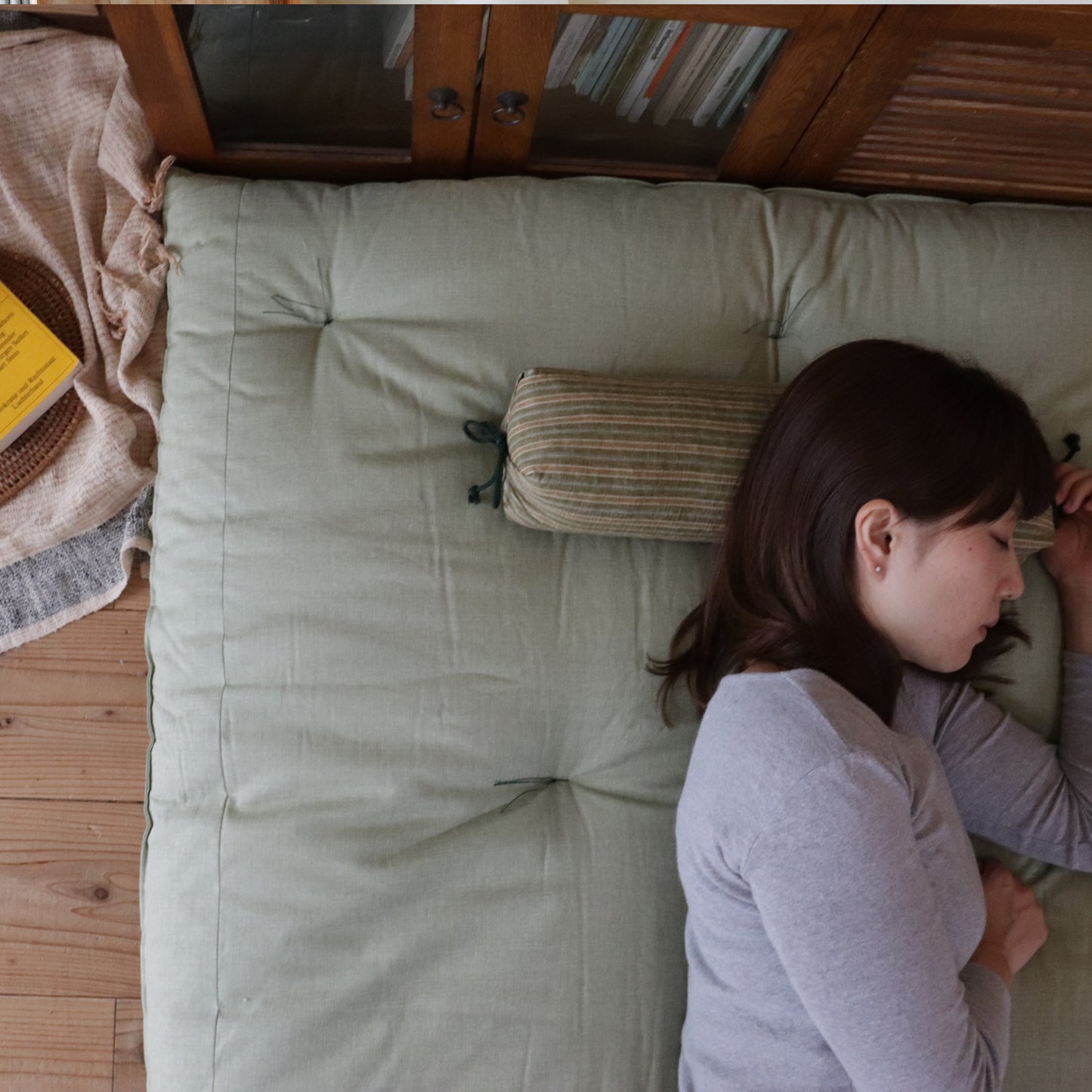 和綴じ敷き布団 裏葉|なが枕:縞みどり