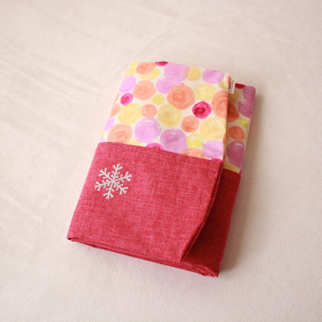 せんべい座布団カバー | 綿生地 【花個紋:シルバー】ツートンデザイン 40.躑躅色xしゃぼんはる