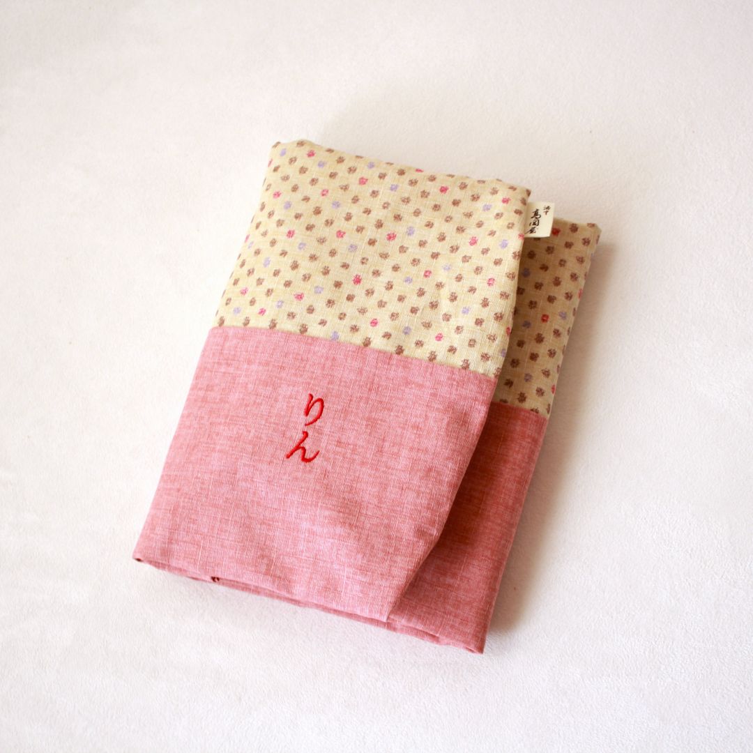 せんべい座布団カバー | 綿生地 【刺繍:赤】ツートンデザイン 35.薔薇x三色あられ