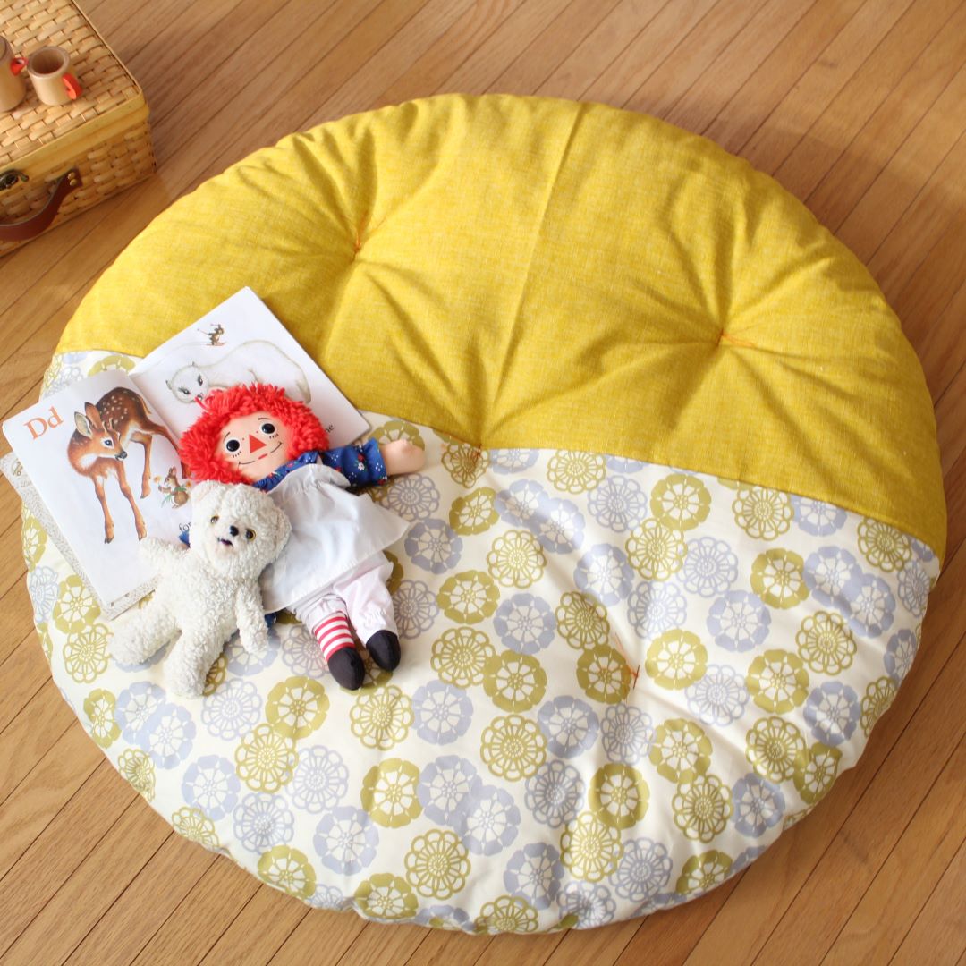 せんべい座布団|わた直入れタイプ ツートンデザイン 41.菜の花 xフローラルグリーン