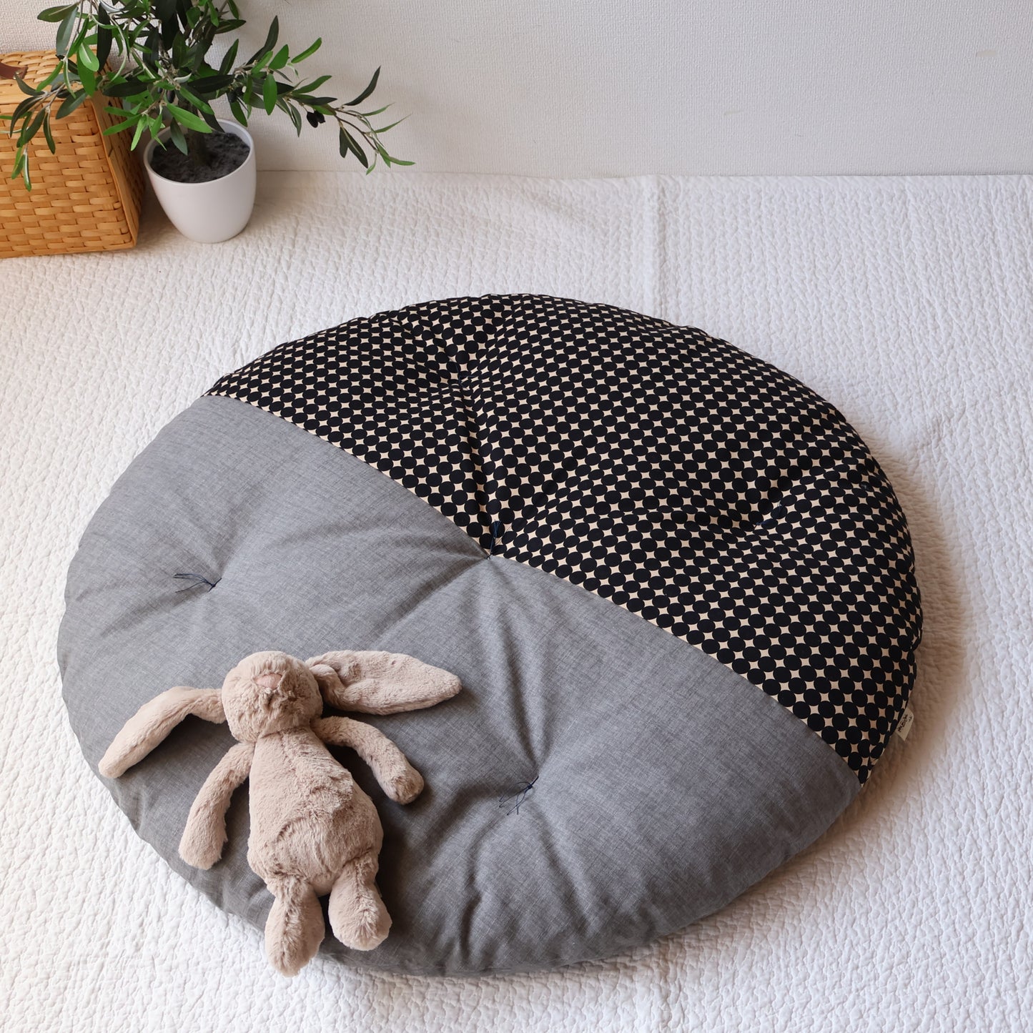 せんべい座布団|わた直入れタイプ ツートンデザイン マーブルブラックx紙屋紙