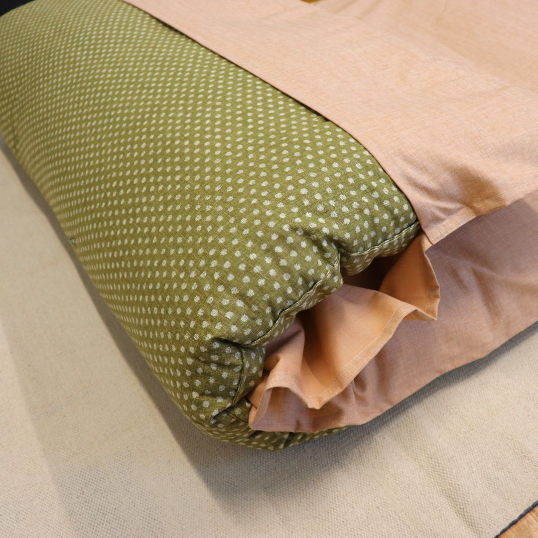 敷き布団カバー・ポケットタイプ | 綿生地 カバー:27.里桜 敷き布団:あられ緑