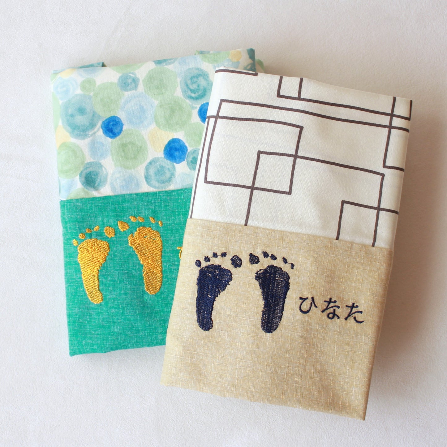 ツートンデザイン　[刺繍：オレンジ] 44.藍玉 x しゃぼんふゆ｜[刺繍：紺] 29.鳥の子 x メイズ・ホワイト